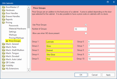 Pricing Groups for Doors